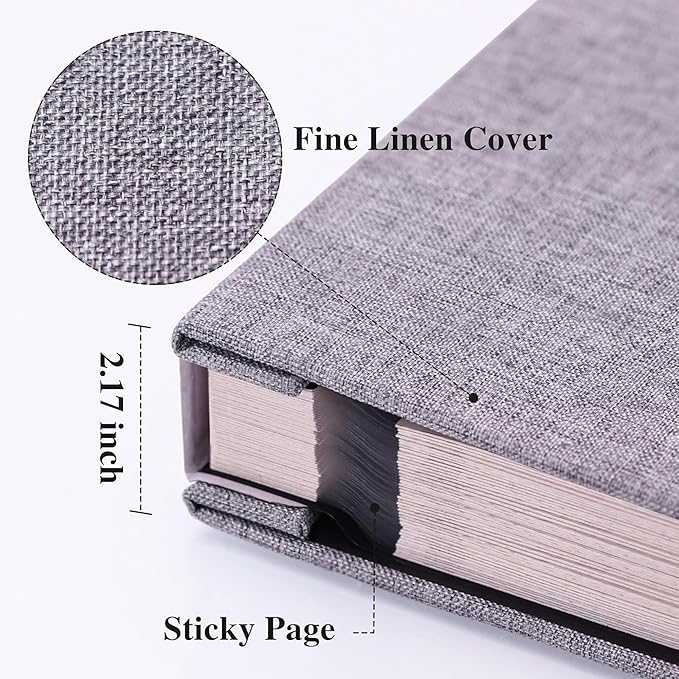 Vienrose Photo Album Self Adhesive 13x12.6 for 600 Photos Linen Scrapbook 120 Pages Light Grey