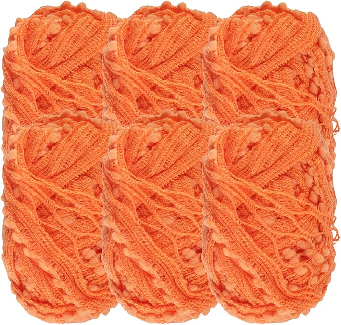 JubileeYarn Fishnet Pom Pom Yarn - 50g Mini Bonbons - Tangerine - 6 Skeins