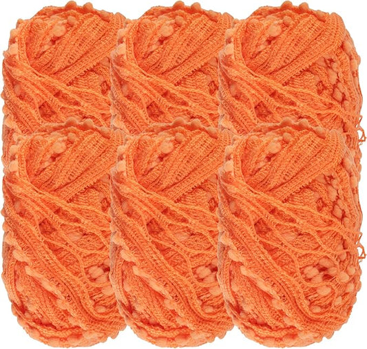 JubileeYarn Fishnet Pom Pom Yarn - 50g Mini Bonbons - Tangerine - 6 Skeins