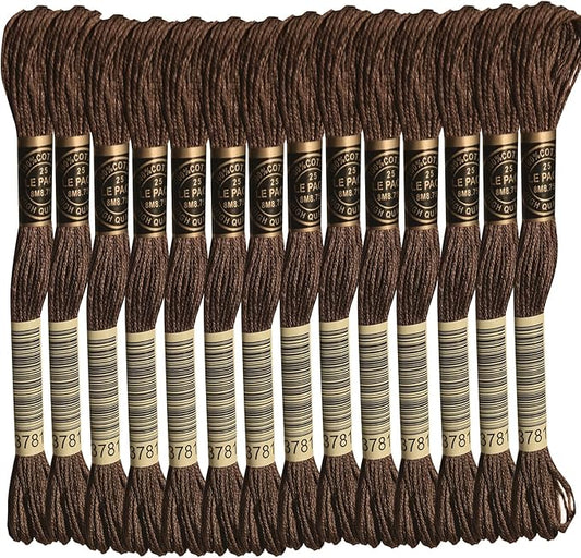 LE PAON Embroidery Floss, 14-Pack Six Strands 100% Long Staple Cotton Embroidery Thread, 8.7-Yard，Color Number：3781, Dark Mocha Brown