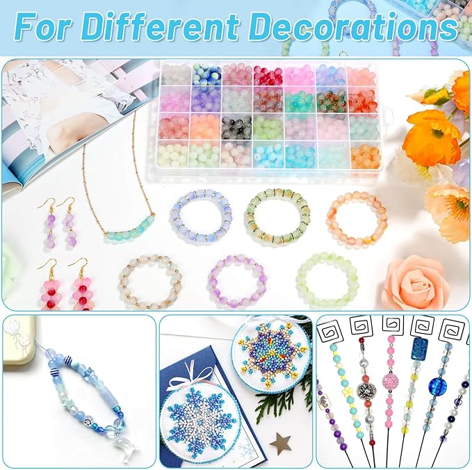 shynek 700 Piecess 8mm Glass Beads for Jewelry Making, 28 Bicolors Glass Crystal Beads Bracelet Making Kit for Bracelet Jewelry Making and DIY Crafts (GGB-8)