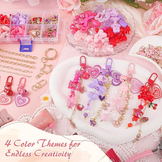 Ecoofor 458 Pcs Keychain Making Kit — Includes 19 Keychain Clips, 25 Extender Chains, 80 Charms, Beading Accessories, Jewelry Pliers — DIY Bag Charms & Jewelry Craft Kit Supplies