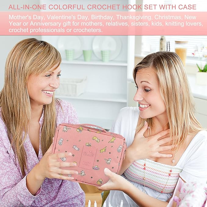 aeelike crochet kit for beginners adults, crochet kits include yarn, 59pcs crochet starter kit for beginners,ergonomic crochet hooks 2.0-6.0 mm, lace steel needles 0.6-1.9 mm