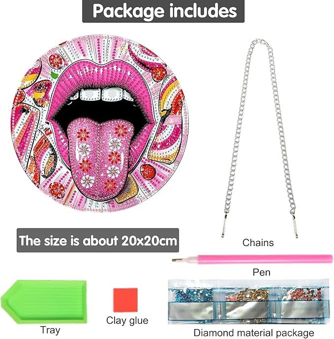 Bimkole Tongue Diamond Art Hanging Kit for Adult, DIY 5D Mouths Diamond Art Painting Window Pendant, Acrylic Crystal Art Hanging Ornament for Wall Home Garden Front Door Decor - 7.8x7.8 Inch