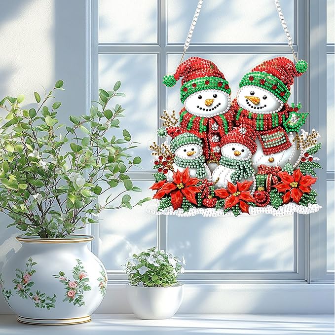 TOSTOG Hanging Diamond Art Kits for Adults, Christmas Snowman Diamond Paintings for Adults, Window Pendant Diamond Art Kits, 5D Diamond Paintings Hanging Pendant Kit Wall Decor and Gift