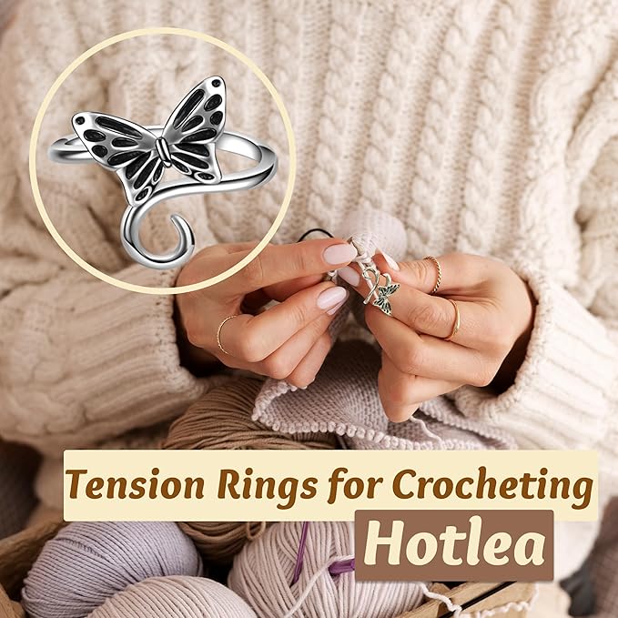 4 Pieces Crochet Ring for Finger Adjustable Yarn Tension Rings for Crocheting Yarn Guide Knitting Rings Crochet Tools