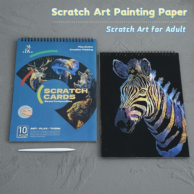 Animals Scratch Art Book for Adults-Colorful Animal Scratch Paper|Scratch Painting Paper Craft Kit|Creative Foil Engraving Scratch Art|Stress Relief Gift for Craft Lovers(Animal Series 2)