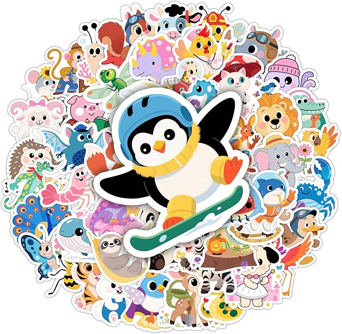 wercokt 50pcs animal stickers, cute water bottle stickers for kids, for teaching rewards, notebooks, stationery, luggage, cartoon pvc happy stickers