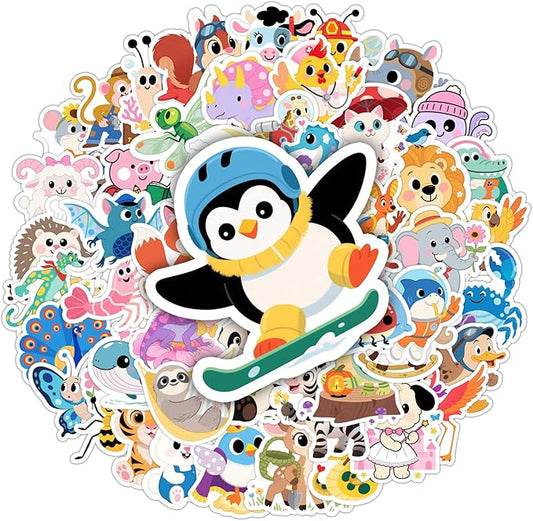 wercokt 50pcs animal stickers, cute water bottle stickers for kids, for teaching rewards, notebooks, stationery, luggage, cartoon pvc happy stickers