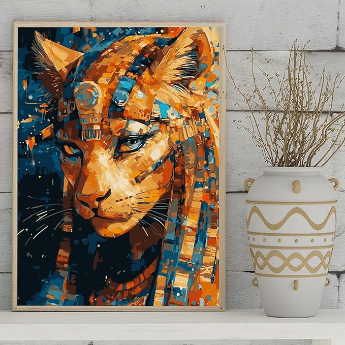 Mosaflare Paint by Numbers for Adults Beginner, Egypt Cat Adult Paint by Number Kits on Canvas, DIY Acrylic Oil Easy Painting by Numbers for Home Wall Decor 16X20 inch (Without Frame)