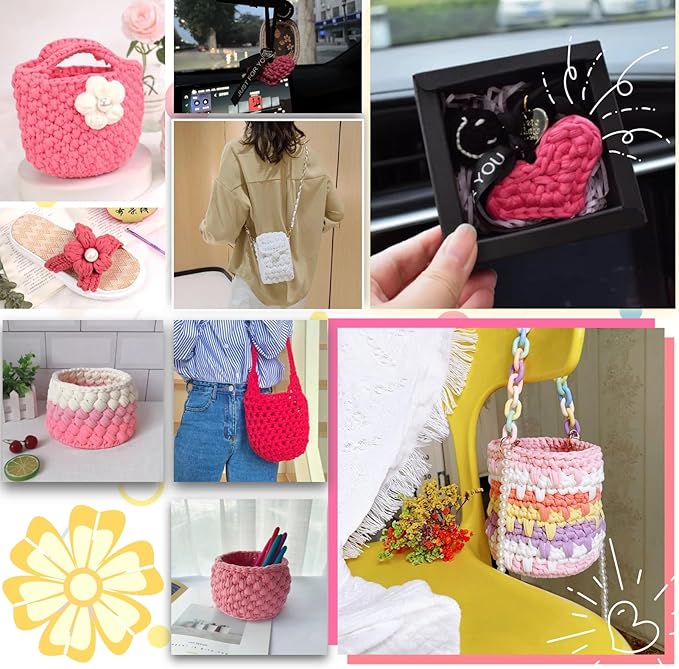 Magibeads Elastic Fabric Crochet Cloth Yarn Kit for Handmade Knitting Bag Spaghetti Knitting Yarn for DIY Blanket Cushion Crocheting Amigurumi Crochet for Home Decor