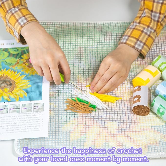 LAPATAIN Latch Hook Kits for DIY Throw Pillow Cover,Sunflower Needlework Cushion Cover Hand Craft Crochet for Great Family 17x17inch