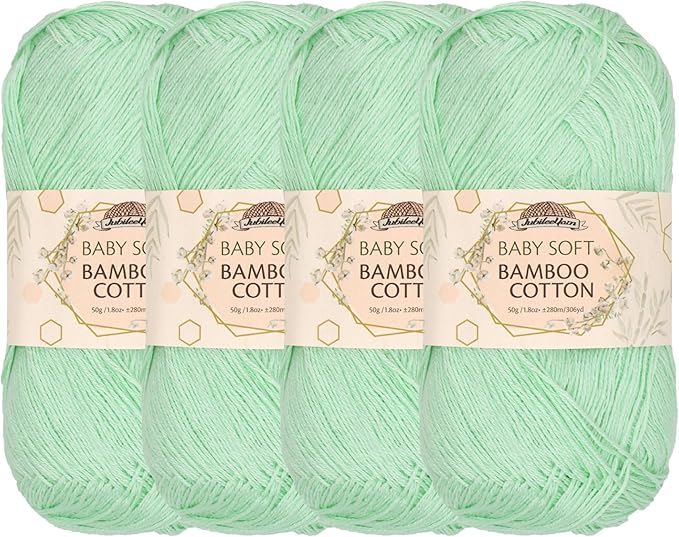 JubileeYarn Baby Soft Bamboo Cotton Yarn - 50g/Skein - Mint Green - 4 Skeins