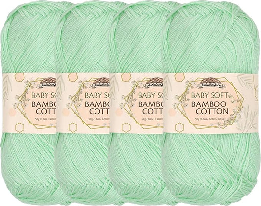 JubileeYarn Baby Soft Bamboo Cotton Yarn - 50g/Skein - Mint Green - 4 Skeins