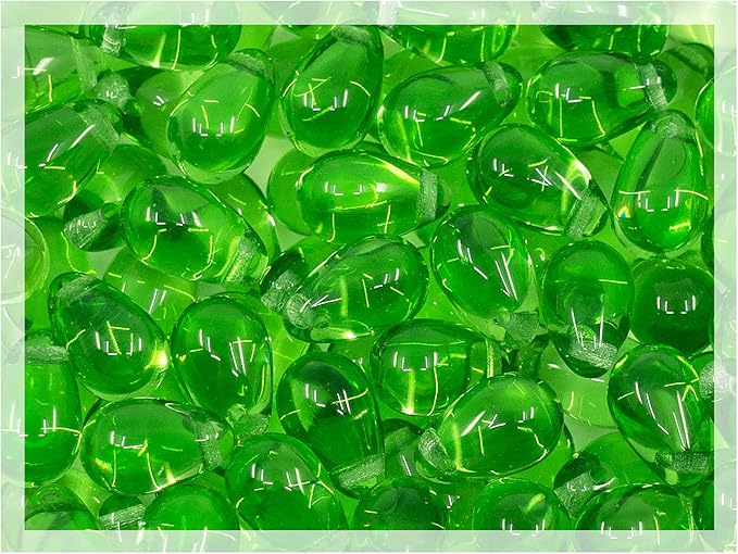 Czech 50-Piece Glass Beads, 6x9mm, Teardrop Transparent Simple Green