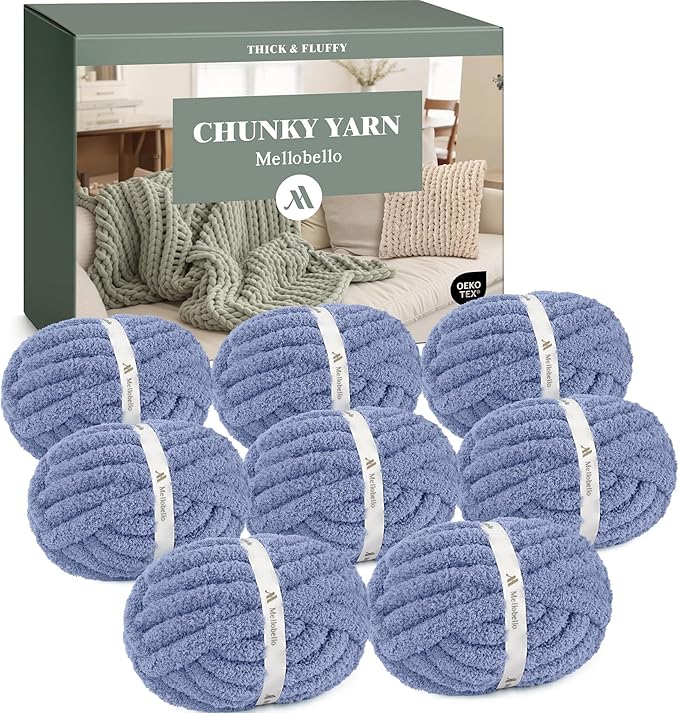 Jumbo Chunky Yarn for Hand Knitting - Super Thick Chenille Chunky Yarn for Crocheting - Extra Soft Bulky Fluffy Blanket Big Yarn 8 Jumbo Pack (27yds,8 oz Each Skein)