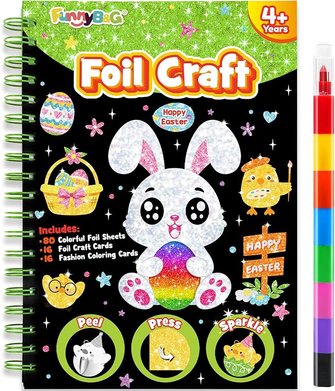 funnyb&g foil art crafts for kids ages 4-8: easter basket stuffers for kids 2026,birthday gift for kids, easter crafts for kids,party favors,creative toys for girls boys 4 5 6 7 8 9 years old(easter)