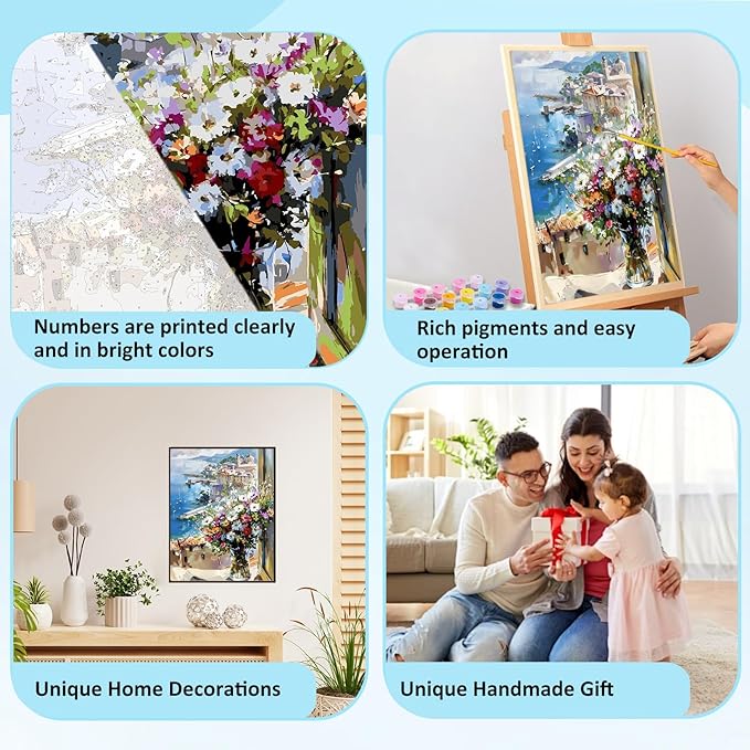 Mnsdiyrs Flower Paint by Numbers Kits for Adults, Paint by Numbers for Adults Flower, Adult Paint by Numbers Kits for Gift Home Wall Decor 16x20 Inch