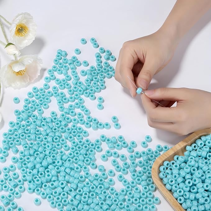 Light Turquoise Blue Pony Beads 1000Pcs 9mm Pony Beads Bulk Light Blue Beads for Friendship Bracelets Kandi Beads Hair Beads for Braids Turquoise Beads for Crafts