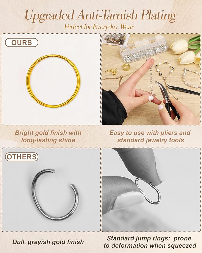 1200 PCS Jump Rings for Jewelry Making Supplies, Open Jump Rings Kit with Jump Ring Pliers & Tweezers, Gold & Silver Metal Split Rings for Necklace, Bracelet Repair & DIY Crafts