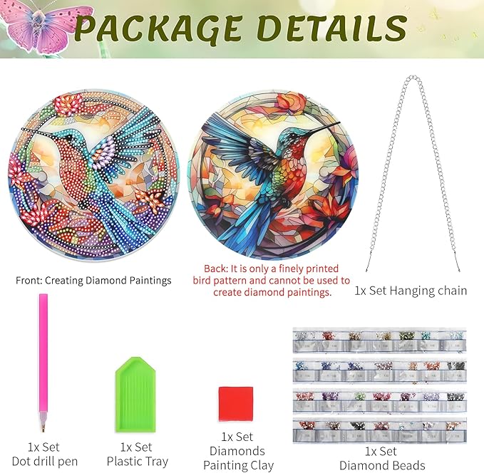 Tumwisk Diamond Painting Kits for Adults, Hummingbird Diamond Painting, Diamond Art Kits, Crafts for Adults, Hanging Wall Art Sign Ornaments Home Garden Wall Door Hanging Decoration