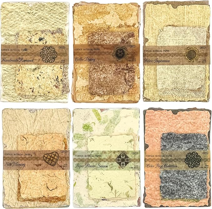 168Pcs Textured Scrapbook Paper Kit - Embossed Rice Decoupage Paper Mixed Media for Scrapbooking Supplies Junk Journaling Cards Making Collage, Vintage 6 Pack DIY Decorative Materials Craft Gifts
