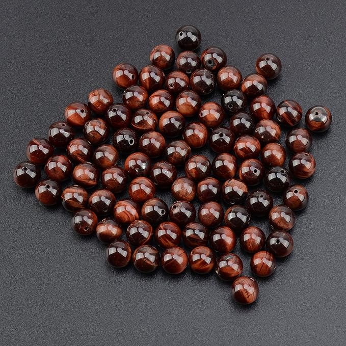 LPBeads 80Pcs Polished 10mm Round Natural Red Tiger Eye Gemstone Loose Beads with Stretch Cord for Jewelry Making Bracelets