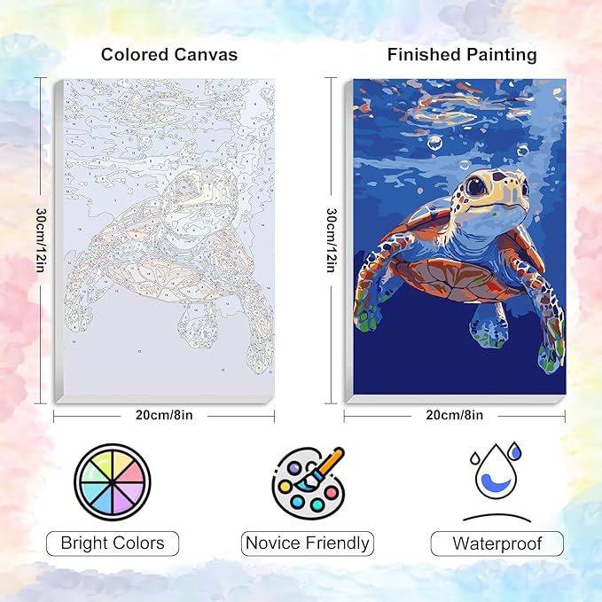 Yezavesu Framed Paint by Numbers Kit for Adults Beginner & Kids Ages 8-12, Sea Turtle Paint by Numbers with Frame, DIY Number Painting for Adults Sea Turtle for Home Wall Decor Gift 8x12 inch