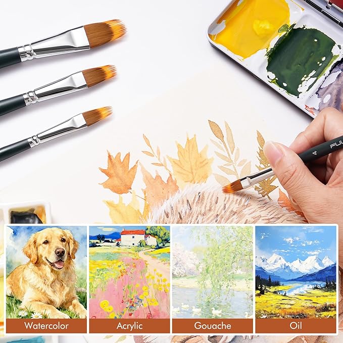 5pcs Dual-Layer Grainer Brush Set- Fuumuui Professional Synthetic Filbert Comb Brushes for Unique Texture Painting Perfect for Artists Acrylic, Watercolor and Oil