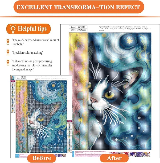 igoodom Cat Diamond Art Kits for Adults, Black Cat Diamond Painting Kit, Full Drill Round Diamond Art Kits, DIY Gem Art and Crafts for Home Wall Decor Gift 12x16inch