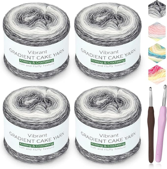 Katech Ombré Yarn for Crocheting-Gradient Cake Yarn-4x100g 60% Cotton 30% Acrylic 11% Wool-Multicolor Soft Rainbow Cotton Crochet Yarn for Scarves, Shawls, Blankets and Garments(O)