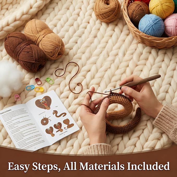 Kovarela Beginners Crochet Kit with Simple Crochet Yarn Yarn - with Step-by-Step Video Tutorials (Snake)