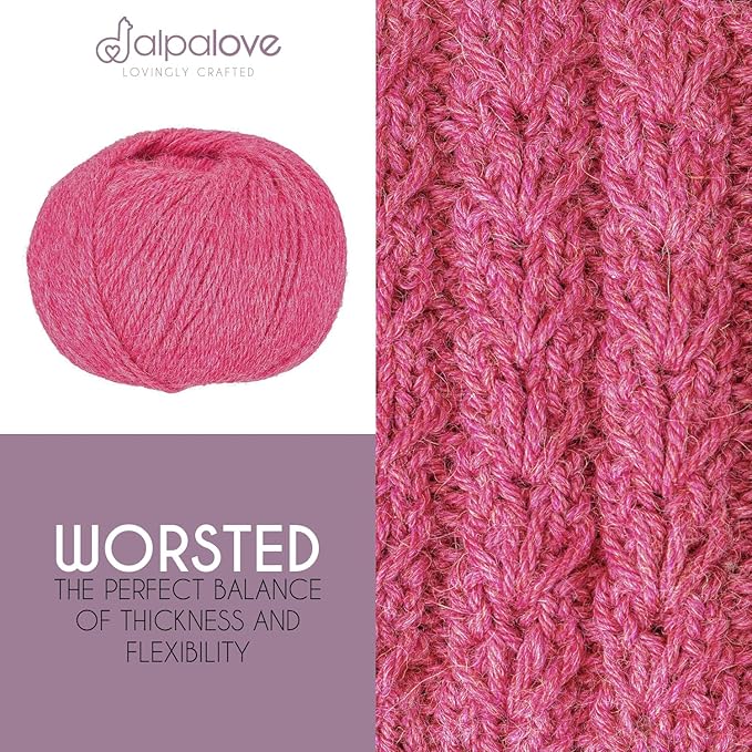 Worsted Set (6 x 1.75 oz) Super Soft Baby Alpaca Knitting Yarn Raspberry Cream 656 Yards