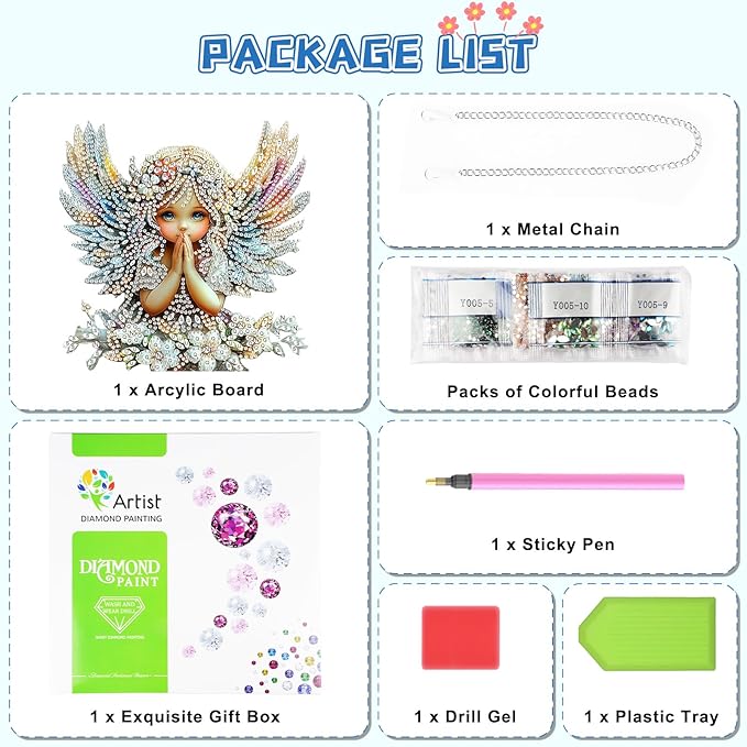 KEYIFA Angel Diamond Painting Kit, DIY Flowers Diamond Art for Adults, Diamonds Pendant Special Shaped Rhinestone Window Hanging Ornaments Home Garden Wall Door Decoration, 20cm Width