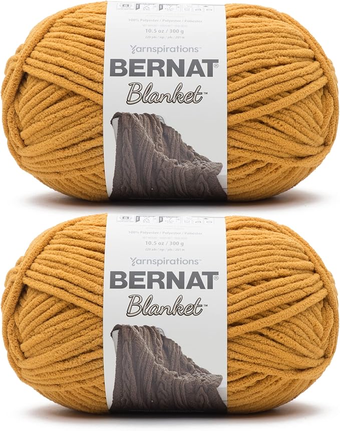 Bernat Blanket Burnt Mustard Yarn - (Pack of 2) 300g/10.5oz - Polyester - Super Bulky - 220 Yards - Knitting/Crochet