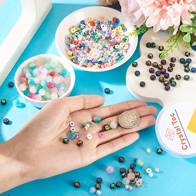 Spritewelry Friendship Bracelet Making Kit with Glass Seed Beads 8mm Colorful Clay Beads Bracelet Making Kit for Adults Letter Bead for Jewelry Making DIY Crafts Gift Supplies 1 Bag