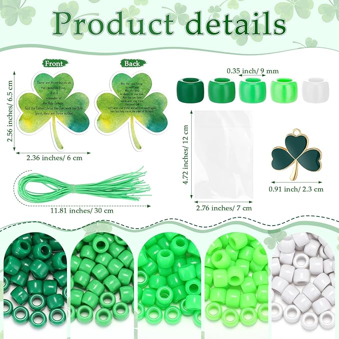 VioraWhite 20 Christian St. Patrick's Day Beads Bracelet Crafts for Jewelry Making Irish Bead Kit DIY Lucky Shamrock Charms Holy Trinity Irish Blessing Gift Card for Church Religious