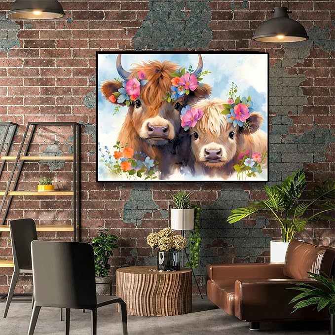 Highland Cow Paint by Numbers for Adults with Framed Canvas-with Wooden Easel,Cow Paint by Number on Canvas,DIY Acrylic Oil Painting Kits with Brushes Nice Gift Box for Home Wall Decor(16x20inch)