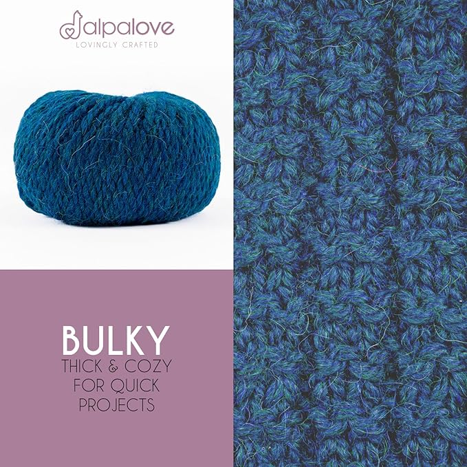 Bulky Set (6 x 1.75 oz) Super Soft Baby Alpaca Knitting Yarn Deep Ocean 328 Yards