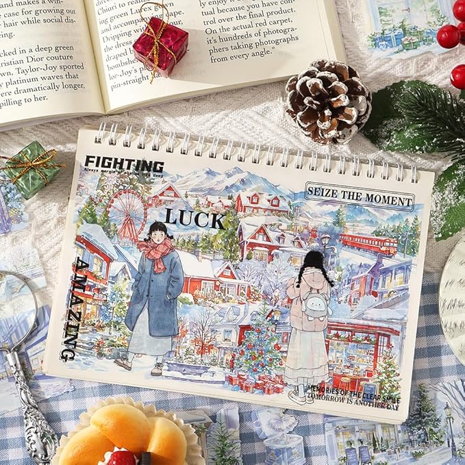 Transparent PET Winter Landscape Sticker Book for Journaling, 20 Sheets Large Pre-Cut Scenery Stickers for Scrapbooking Supplies, Collage Decorative, 9.25 x 6.58 inches