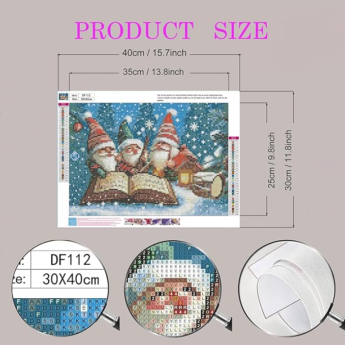 DIYDECORFUN Christmas Gnome Diamond Art Painting Kits for Adults,5D Winter Diamond Art Kit for Beginners,DIY Round Full Drill Holiday Diamond Dots Gem Art Kit for Home Decor Gift (12x16inch)