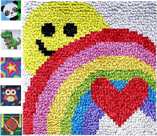 Puzamen Latch Hook Kits for Adults Beginners, 12x12inch Small Latch Hook Rug Kit with Precur Yarns Crochet Tools and Coded Canvas