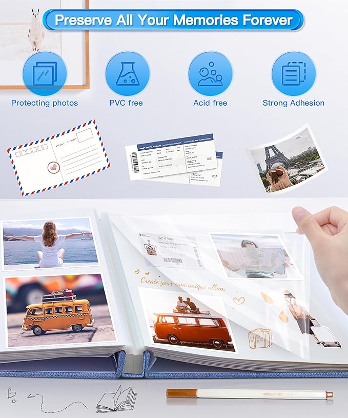 Popotop Photo Album Self Adhesive Scrapbook Album for 4x6 5x7 8x10 Pictures DIY Photo Book as Scrapbooking Supplies Kits, Birthday Gifts for Women Mom Wedding Baby Family Travel