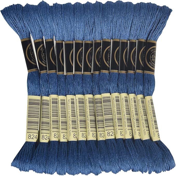 LE PAON Embroidery Floss, 14-Pack Six Strands 100% Long Staple Cotton Embroidery Thread, 8.7-Yard，Color Number：824, Very Dark Blue