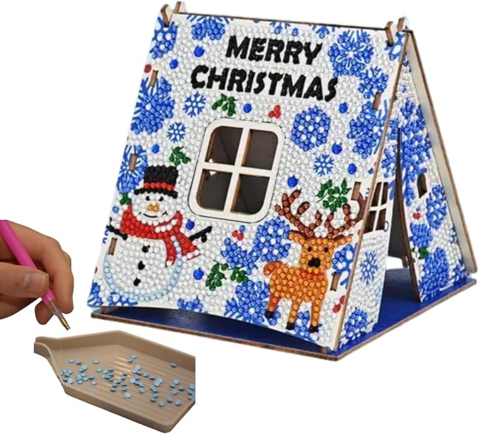 Party Ready 3D Diamond Painting Tent Craft Kit with LED Lights – Full Drill Crystal Mosaic Wood Puzzle, DIY Holiday Decorative Art for Home Display (Christmas Tent)