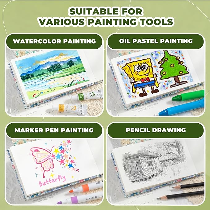 Mini Portable Watercolor Palette Set-Grid Paint Box with Binder Clips Include 12 Colors Paint - Brush*3 and Picture Album Art Materials Coloring Markers for Travel, Creative Drawing Kit for Beginners and Art Enthusiasts((Blue Acrylic-S)