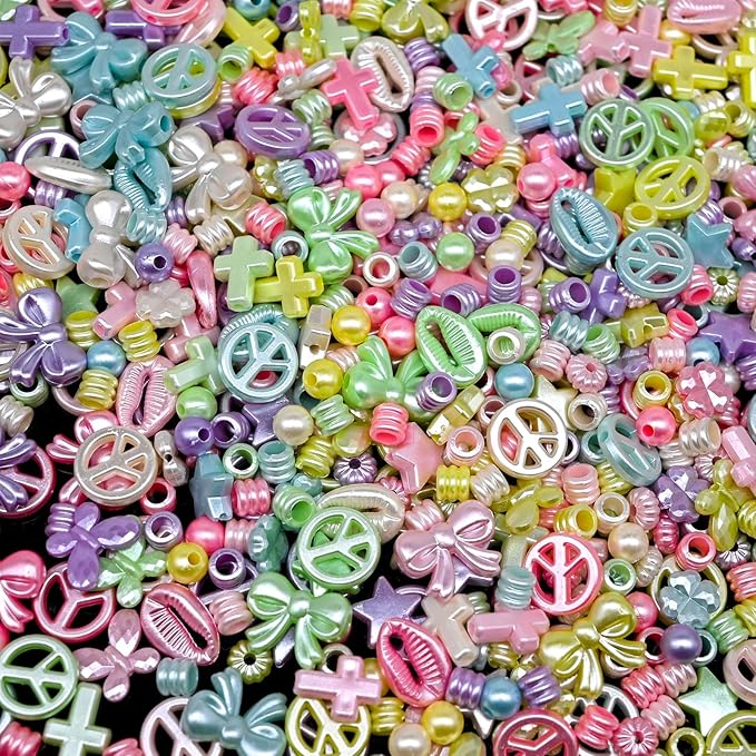 Assorted Acrylic Beads for Bracelet Making kit, 200g+ 10-Style, Pony Candy Kawaii Charms Beads DIY Craft Supplies for Jewelry Keychain Necklaces(Mixed I Pearlescent, 620+Pcs, 0.45lb.)