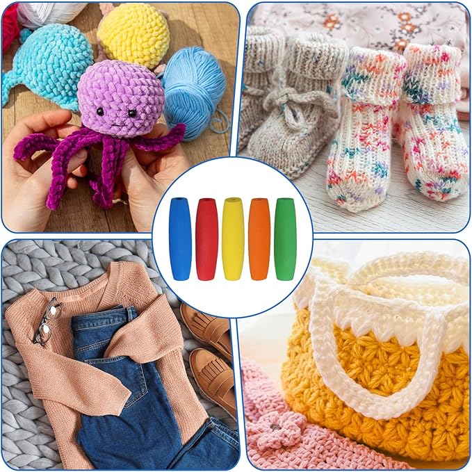 5Pcs Crochet Hook Grips, Soft Light EVA Ergonomic Crochet Hook Grip for Arthritic Hands, Fits 2mm-10mm(0.08in-0.39in) Hooks Comfortable Removable Cushions Hands Handle Multi-Color （Only Handle）