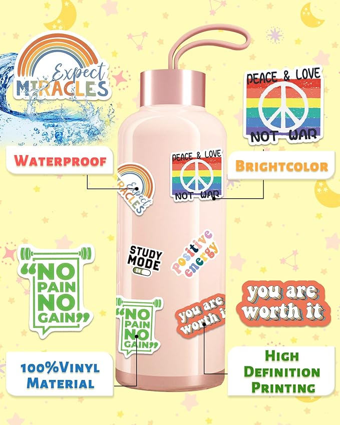 greingways 300 pcs inspirational stickers for adults, motivational water bottle stickers for teens kids teachers, journaling scrapbook laptop positive quote vinyl sticker for vision board supplies