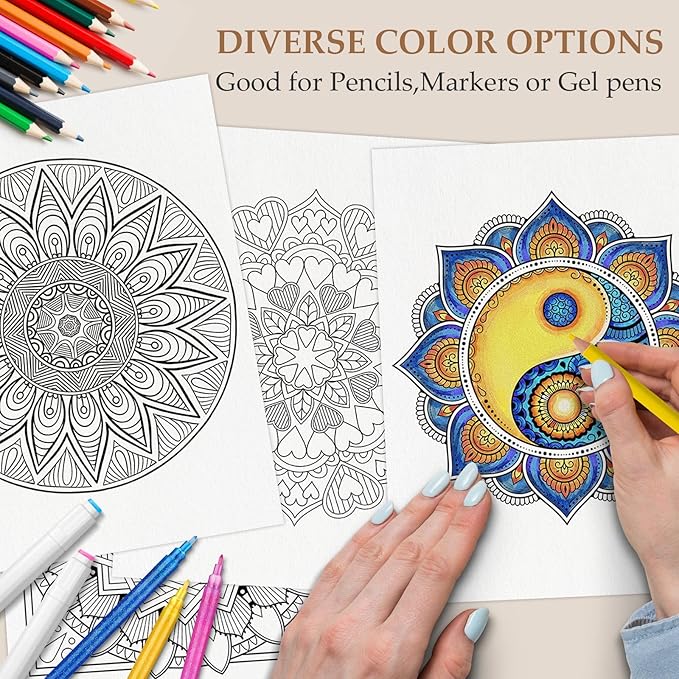 Mandala Coloring Book for Adults Women Relaxation, Adult Coloring Book for Women Relaxation with 50 Patterns, Hardback Covers Thick Paper Spiral Bound Hand-Drawn Design Gift for Stress Relief